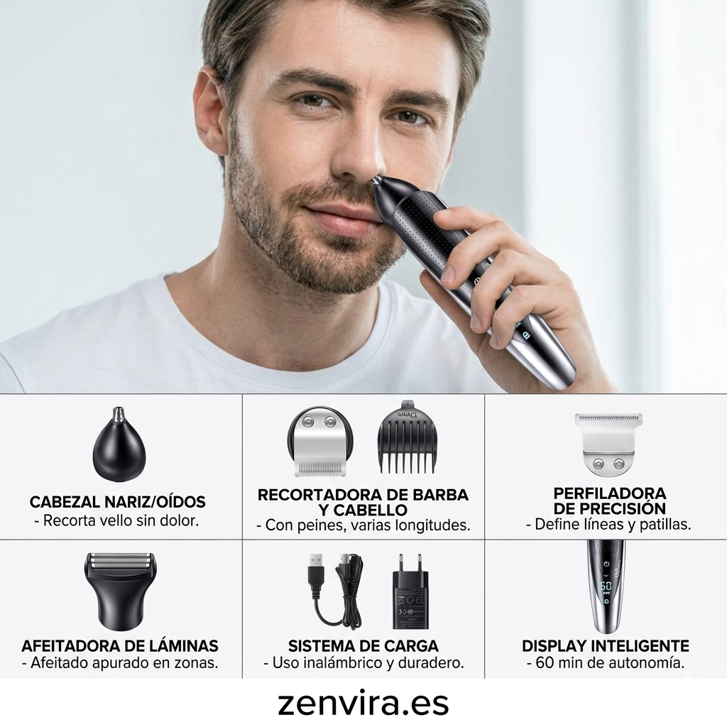 Recortadora Profesional 5 en 1 para Hombre – Impermeable, Precisión Total y Uso Sin Cable