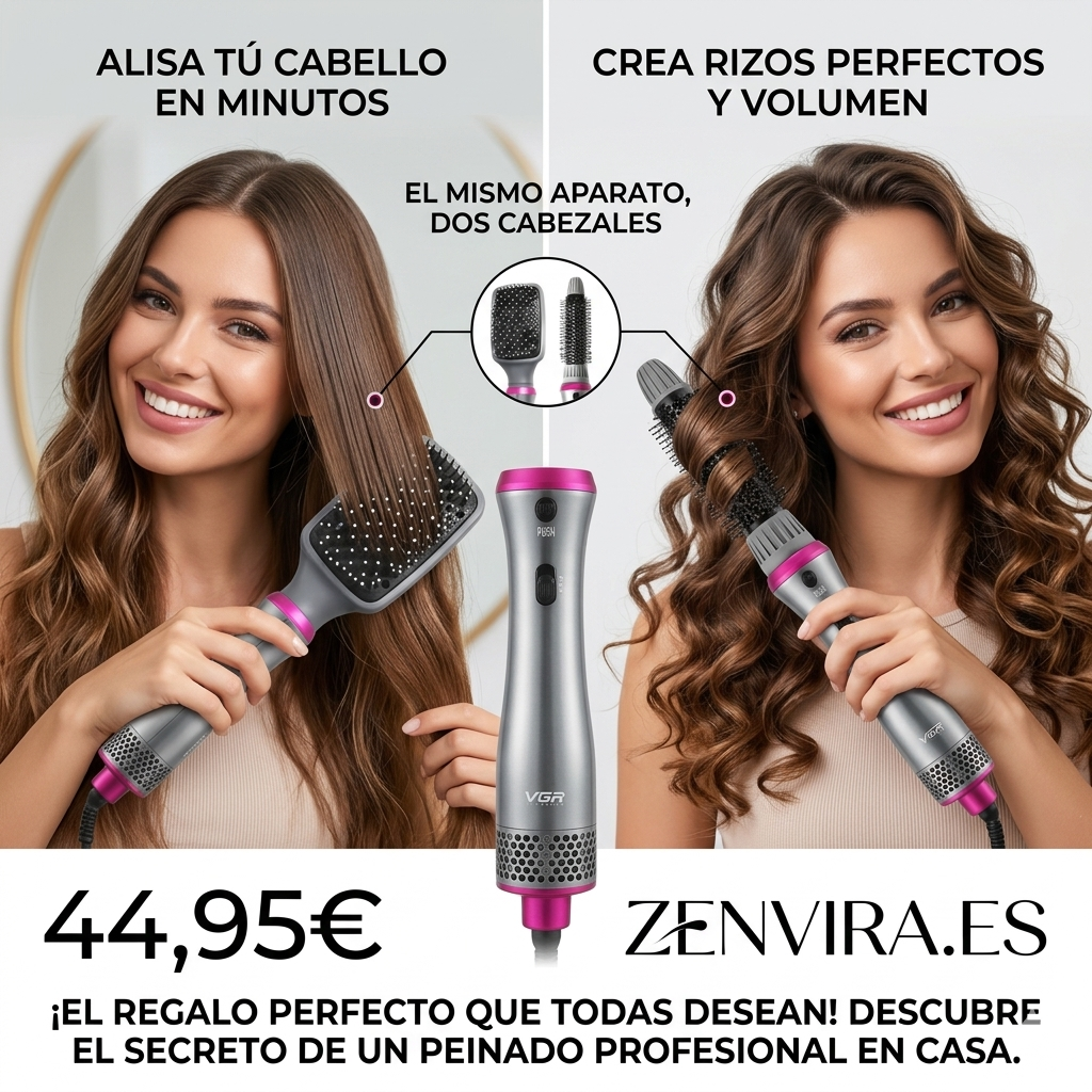 Cepillo Moldeador 2 en 1 Profesional – Liso Perfecto o Rizos con Volumen en Minutos
