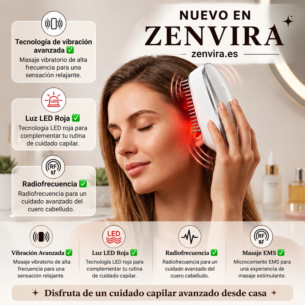 ZENVIRA HairPulse™  Peine Inteligente LED, EMS y Radiofrecuencia